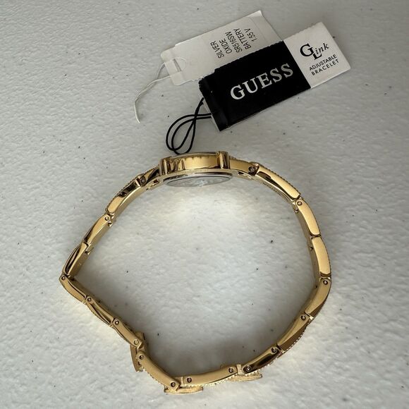 GUESS Women's Gold Tone Crystal Accent Watch 22 MM Self Adjustable Bracelet - Picture 2 of 7